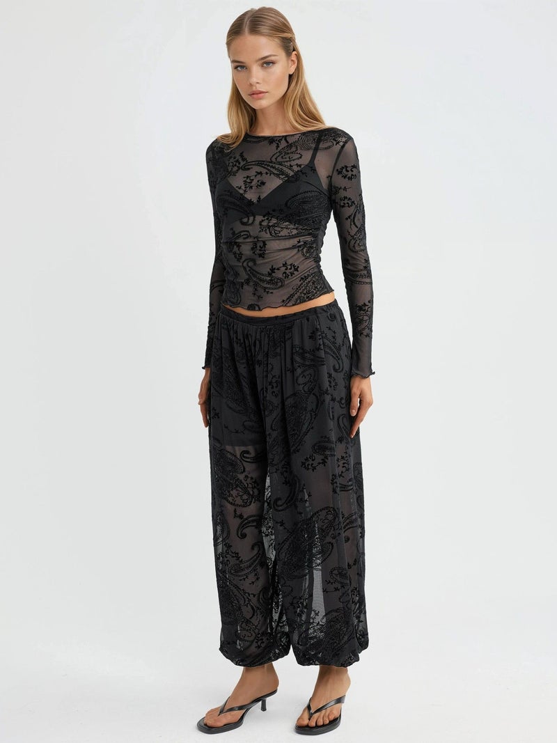 BUSEM Relaxed Fit Flock Print Tulle Pants - Image 4
